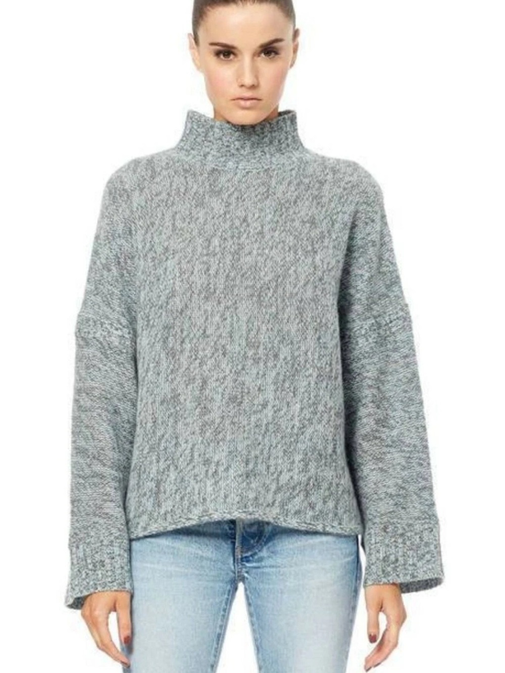 NWOT 360 Cashmere Otelle Mock Neck Cashmere Sweater, Charcoal/Seafoam Size XS